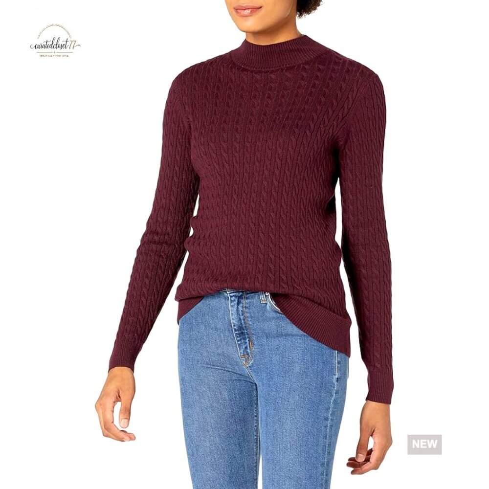 Classic Fit Lightweight Cable Knit Mock Neck Sweater Long Sleeve Pullover